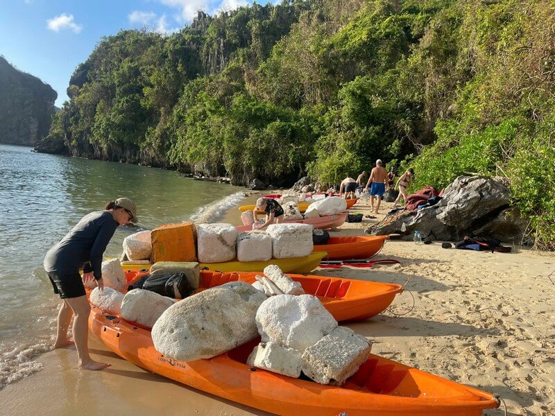 Travelers Join Hands to Clean Up Bai Tu Long Bay with Renea Cruise